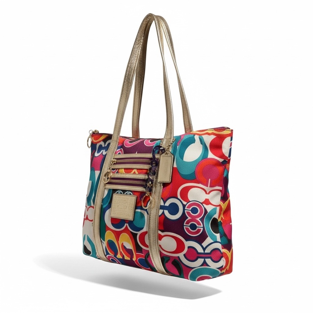 Coach Poppy Multicolor Signature Pop Tote with Gold Accents - Picture 2 of 8